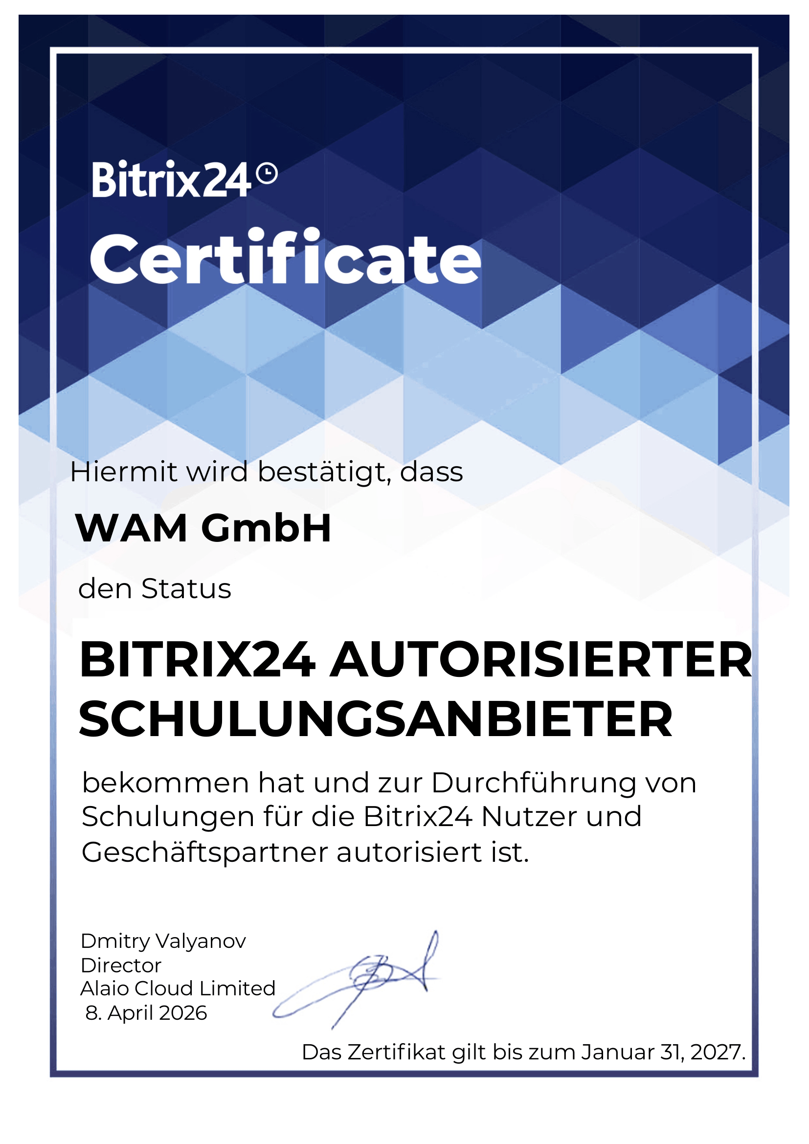 Certificat Bitrix24 Mentor