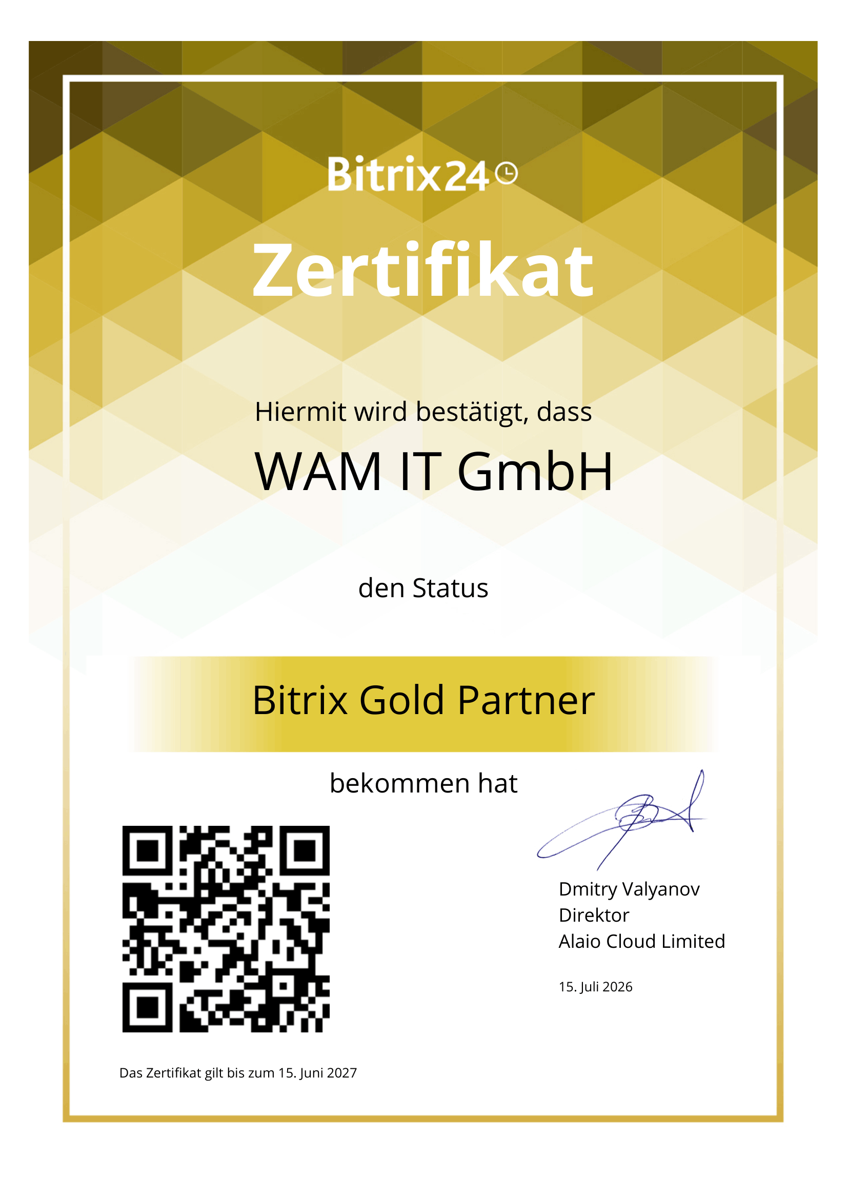 Certificat Bitrix24 Partner